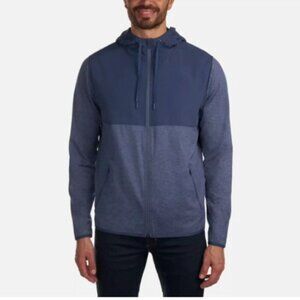 NEW Kirkland Signature Mens L Blue Full-Zip Hooded Jacket Lightweight Polyester